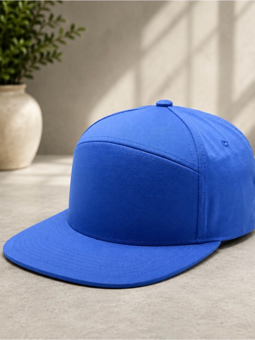 Royal Blue Flat Bill Snapback Hat Blank High Crown Adjustable Streetwear Cap